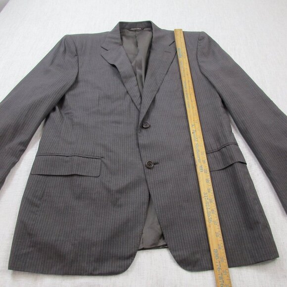 Blazer Jacket Mens Brown Striped Single Breasted Notch Lapel Button Front 52R - Picture 10 of 13